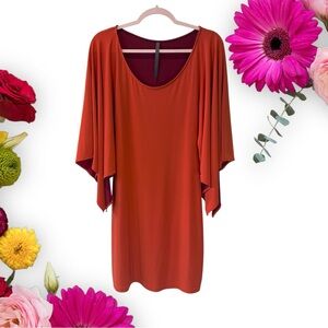 Abi Ferrin Rust Tunic Dress With Dramatic Sleeves Vibrant Red Orange Shift Dress